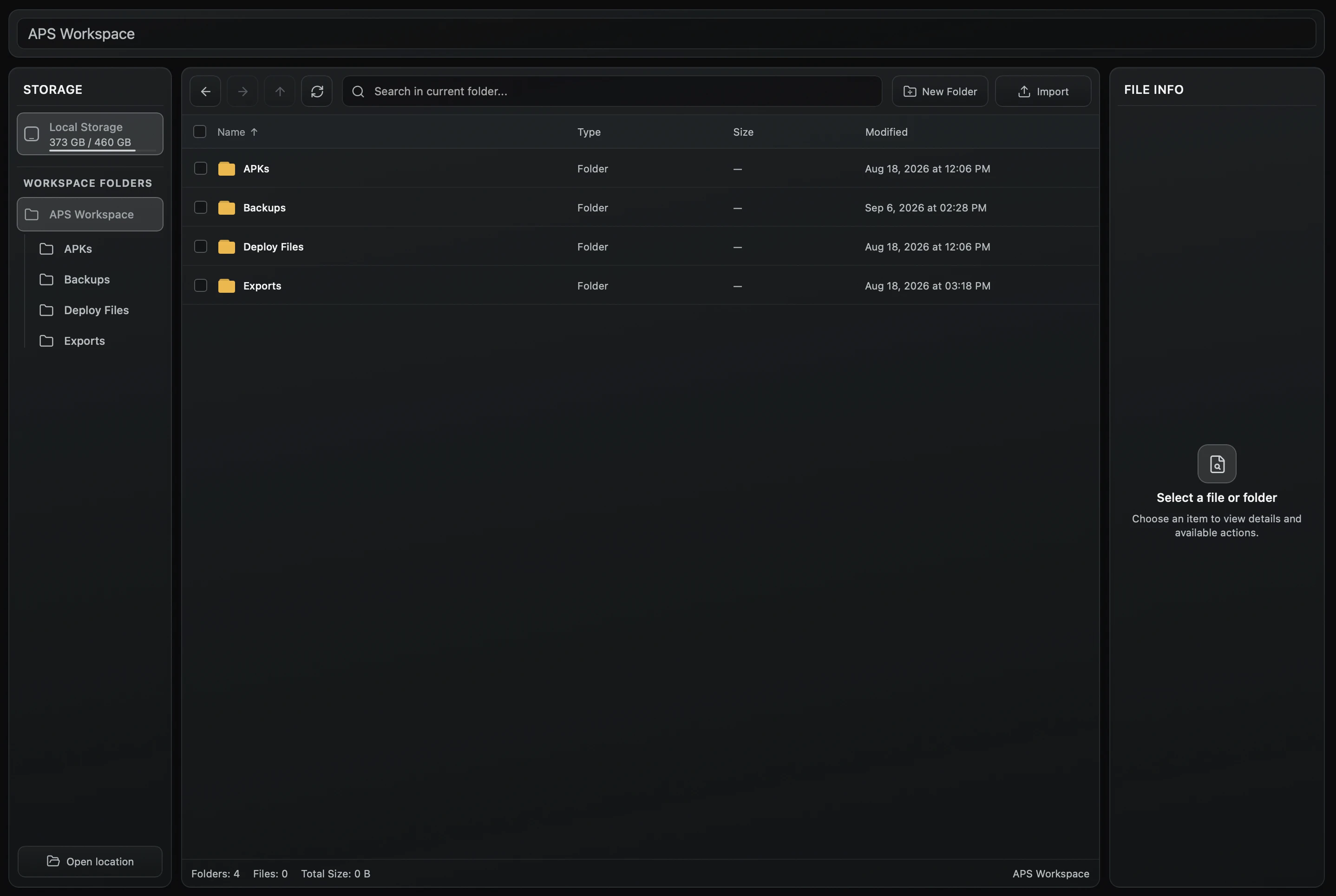 APS Device Workspace aps workspace view